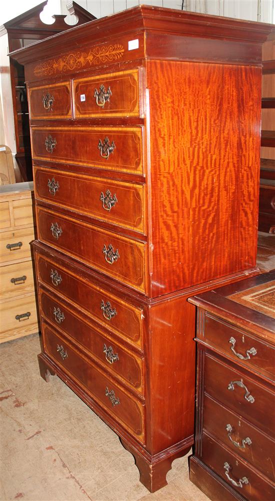Inlaid mahogany chest on chest